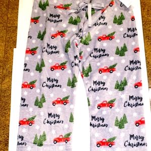 Merry Christmas Plush Pajama Bottoms with Holiday Print NWT